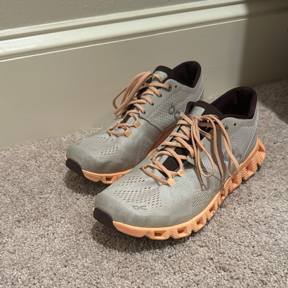On Running Women's Gray and Peach Athletic Shoes